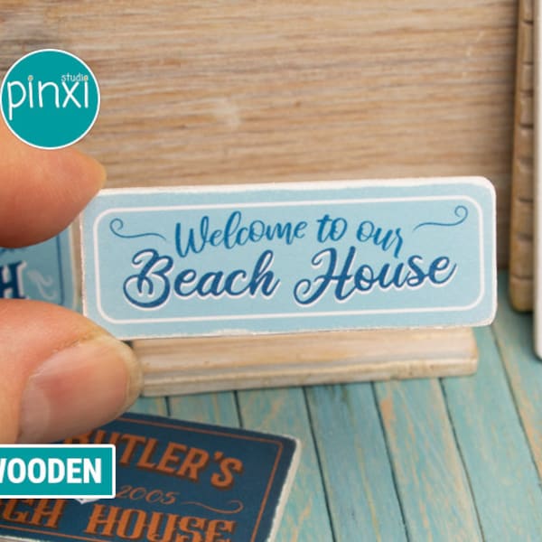 Dollhouse Miniature Beach Sign - Beach House Welcome Sign - Seaside Sign - Handmade Dollhouse Miniature Sign Accessory 1/12th, 1/6th Scale