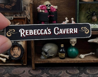PERSONALISED / CUSTOM - 12th Scale Miniature Dollhouse Black & White Ornate Wooden Sign - Handmade for adult collectors only.