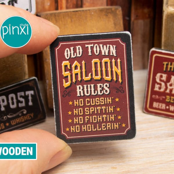 Dollhouse Miniature Saloon Sign - Old West - Saloon Rules - Handmade Dollhouse Miniature Sign Accessory 1/12th, 1/6th Scale