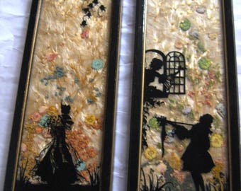 Pair handpainted Fisher silhouette pictures 1938