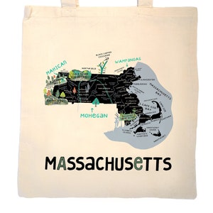 State of Massachusetts canvas tote bag-choice of tote material