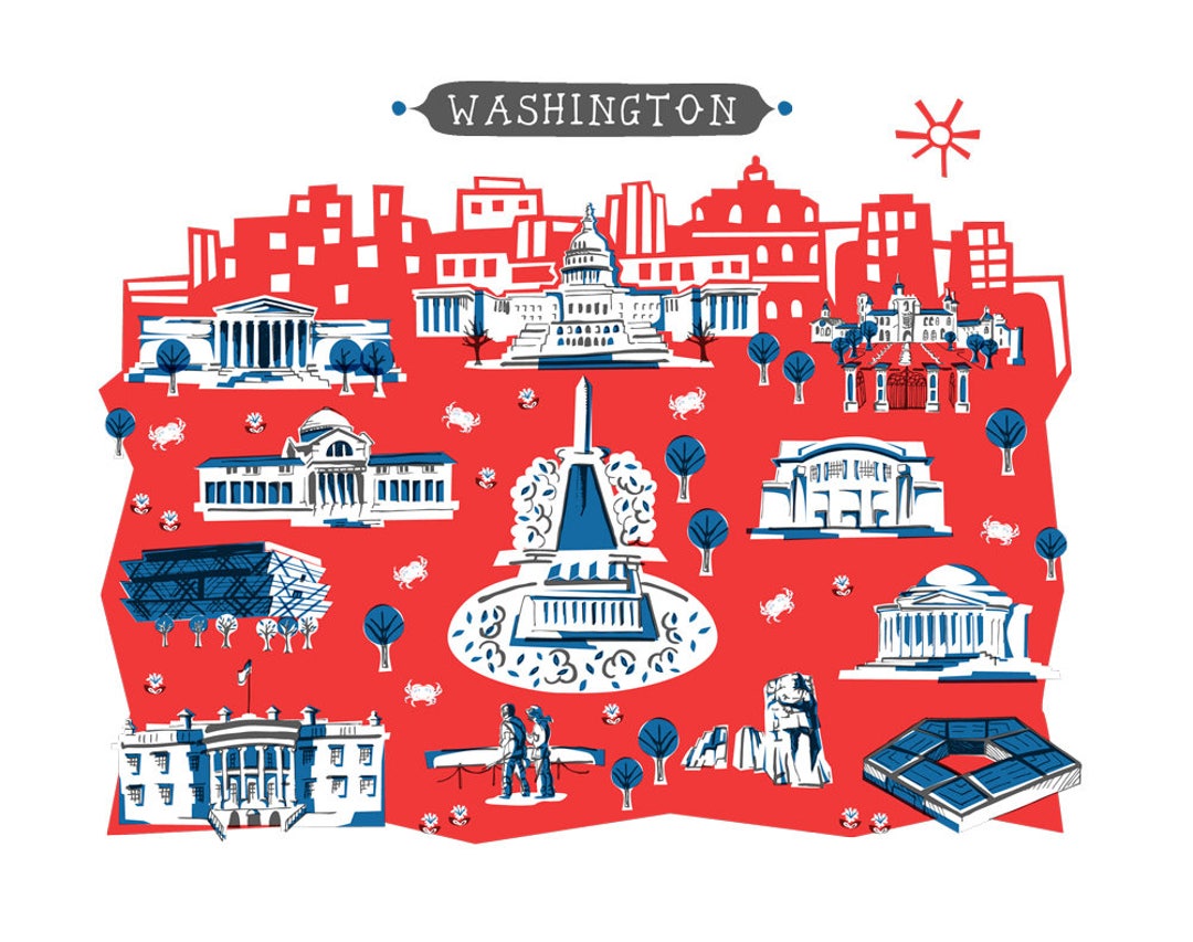 Wall Artwashington Dcart Print2 Colorcity Illustrations10x8you