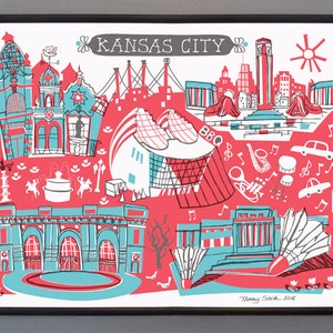 Wall Art-kansas City-art Print-you Choose Color-city Illustrations-10x8 ...
