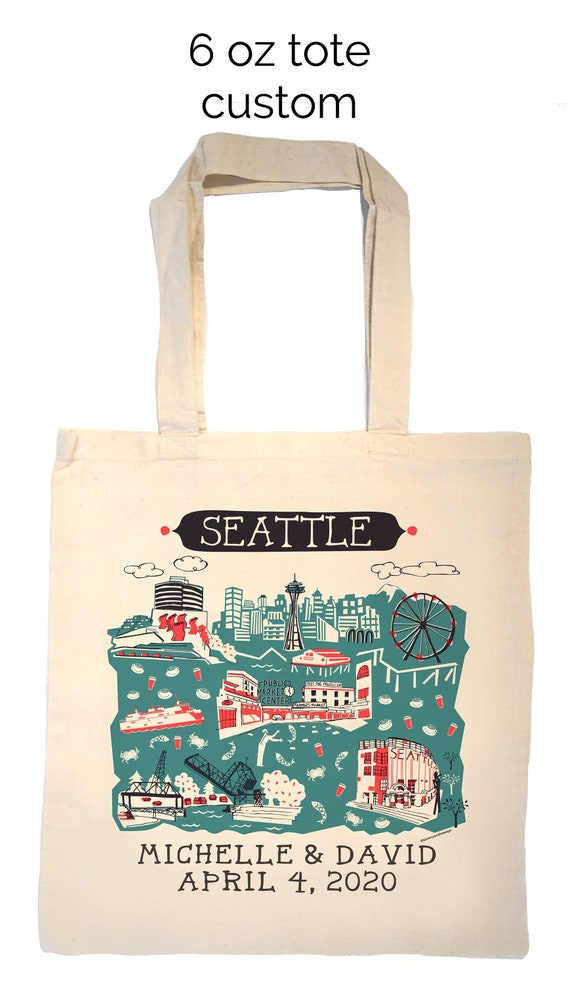 Seattle WA Tote Bag-Wedding Welcome Tote-Choice of Tote Material
