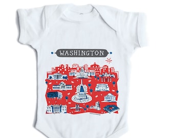 Washington DC One-Piece, Custom City Baby body suit, Eco Friendly Print DTG, Personalized Baby Tee