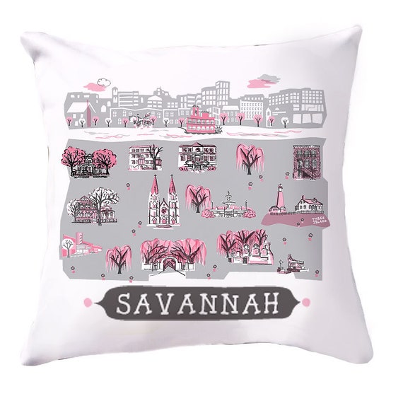 Savannah Ga Pillow Cover Home Goods Home Decor Pink Grey 16 X Etsy
