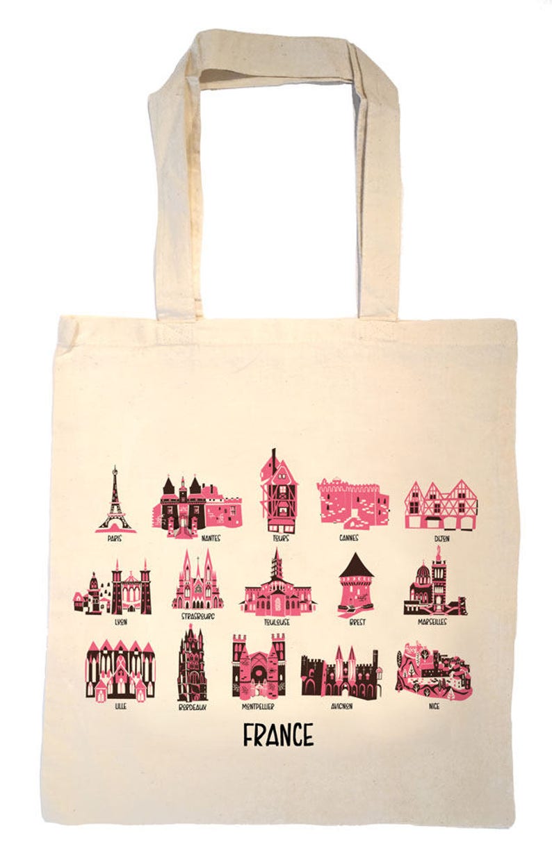 France Tote Bagcountry Map Totefrance Landmark Bagcustom Etsy