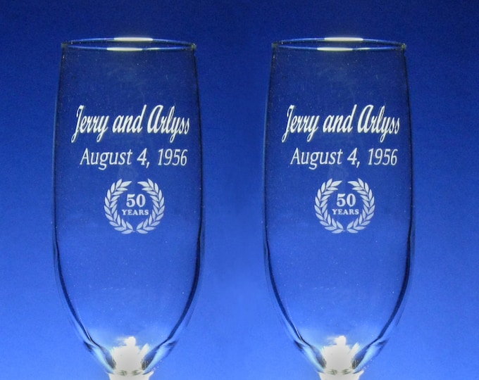 NokNoks 50th  Anniversary Champagne Toasting Flutes - Wedding - 8 oz - wine glass - personalized