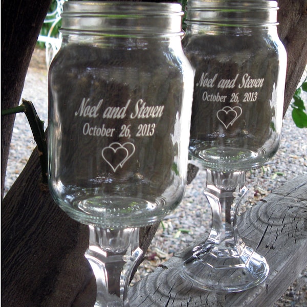 Redneck  Wine Glass -   2 Engraved  - 16 OZ - Personalized - aka Hillbilly Wine Glasses - Wedding -Anniversary - Mason Jar