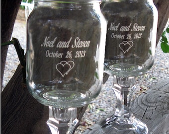 Redneck  Wine Glasses -   2 Engraved  - 16 OZ - Personalized - aka Hillbilly Wine Glasses - Wedding -Anniversary - Mason Jar