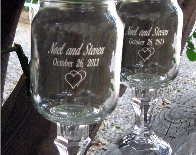 Redneck  Wine Glasses -   2 Engraved  - 16 OZ - Personalized - aka Hillbilly Wine Glasses - Wedding -Anniversary - Mason Jar