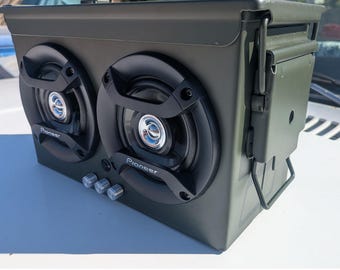 Ammo Can Bluetooth Speaker, Portable Boom Box, Rechargeable Battery, 100W Output