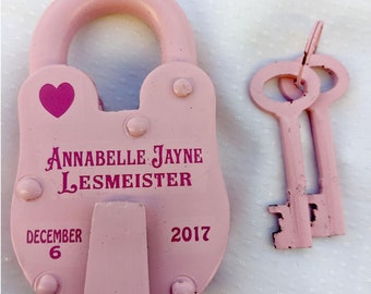 NEWBORN GIRL  GIFT -  Baby Gift,  Antique Lock,  Girl, Pink,Baby Announcement