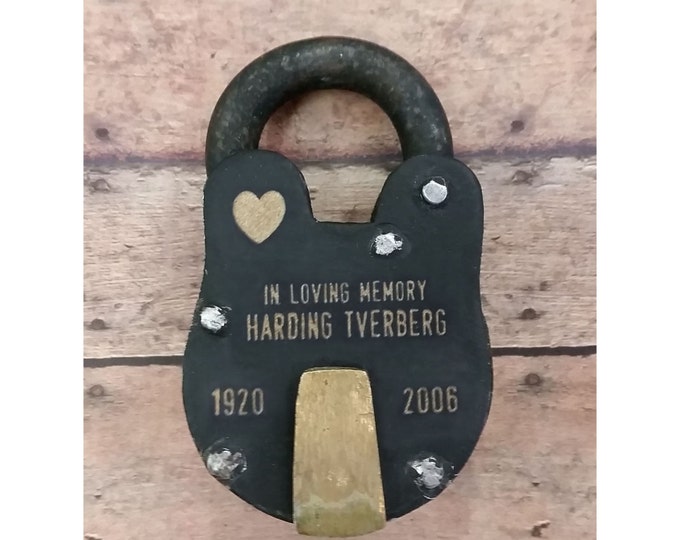 MEMORIAL PADLOCK,  Antique Vintage, Engraved Lock, Personalized