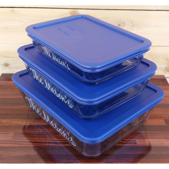 Noknoks Pyrex Glass Storage Dishes, 6 Piece, Engraved, 3, 6, 11 Cup, Blue  Plastic Lids, Personalized - Etsy