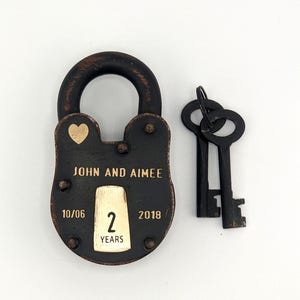 2 Year Anniversary, Iron, ENGRAVED PADLOCK &quot;Love Lock&quot; Personalized, Wedding, Anniversary, Proposal, Gift, 2nd Anniversary