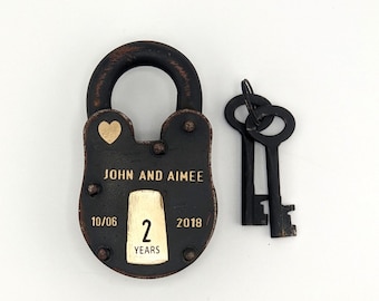 2 Year Anniversary, Iron, ENGRAVED PADLOCK "Love Lock" Personalized, Wedding, Anniversary, Proposal, Gift, 2nd Anniversary