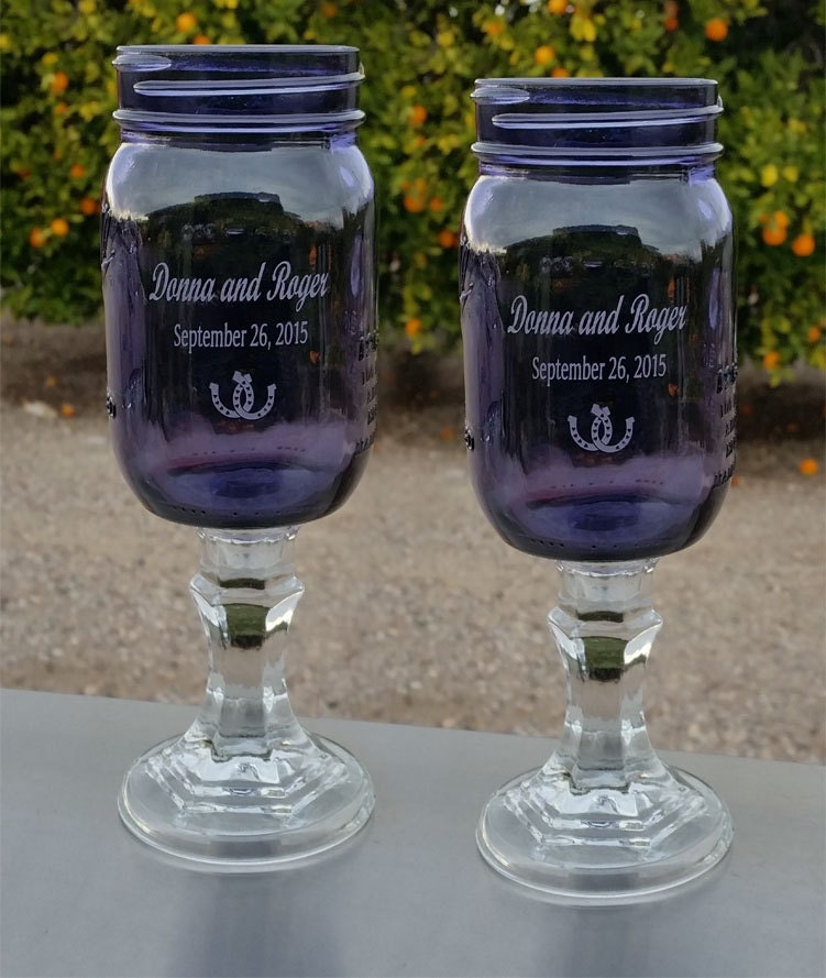 Purple Redneck Wine Glasses Horseshoe, Engraved, Personalized, 2