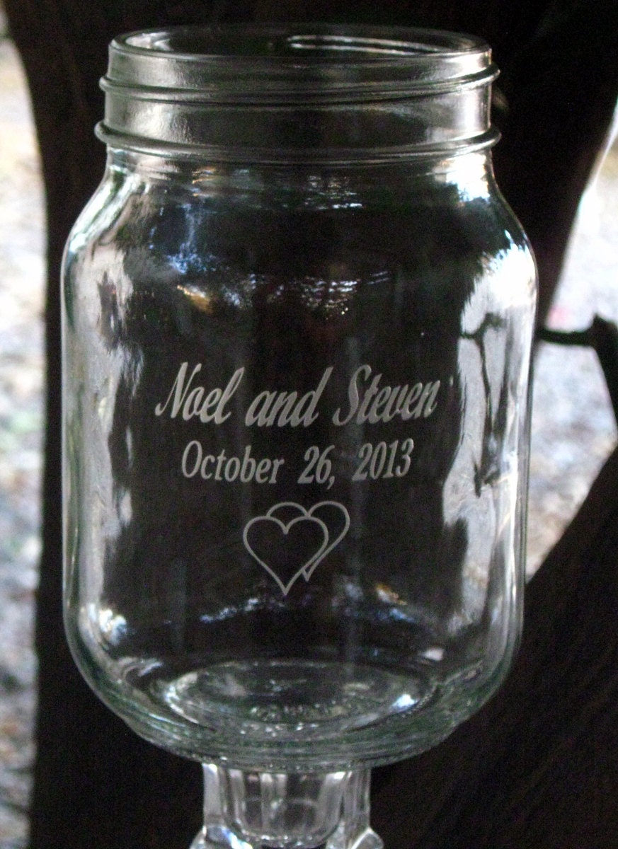 2 Mason Jar MUG Wine Glass, Personalized Etched Glass, Redneck Wine Mugs 