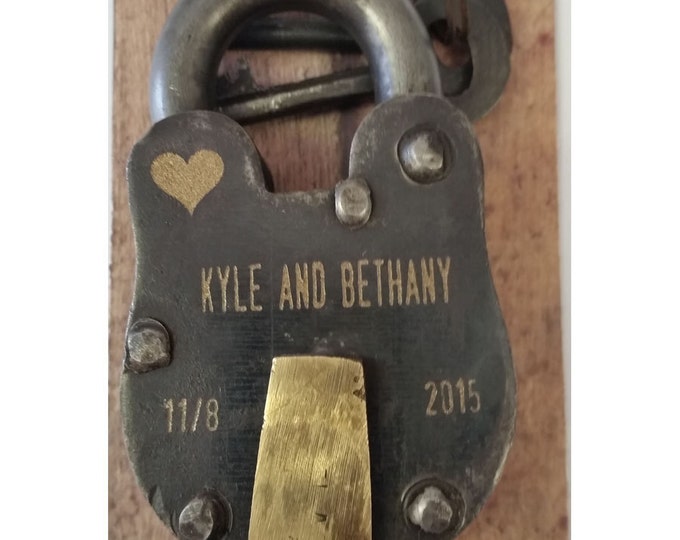 Antique Vintage ENGRAVED PADLOCK "Love Lock" Personalized, Wedding, Anniversary, Proposal, Gift