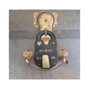 Engraved Lock - Antique Vintage ENGRAVED PADLOCK &quot;Love Lock&quot; Personalized, Wedding, Anniversary, Proposal, Gift
