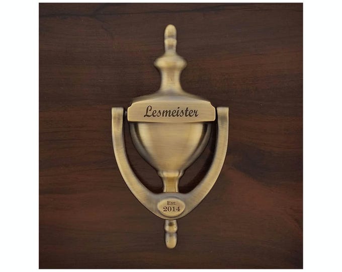 Personalized  DOOR KNOCKER, Antique Brass Finish, Engraved, Gift Boxed, Realtor, Builder