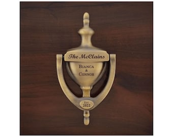 PERSONALIZED  DOOR KNOCKER, Engraved, Antique Brass Finish, Personalized, Gift Boxed,