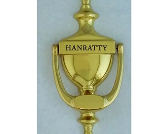 PERSONALIZED  DOOR KNOCKER, Engraved, Bright Brass Finish, Personalized, Gift Boxed,