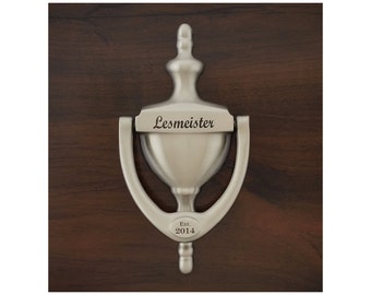 Personalized Door Knocker,  Engraved -  Satin Nickel Brass Finish, Gift Boxed,  Realtor, Builder