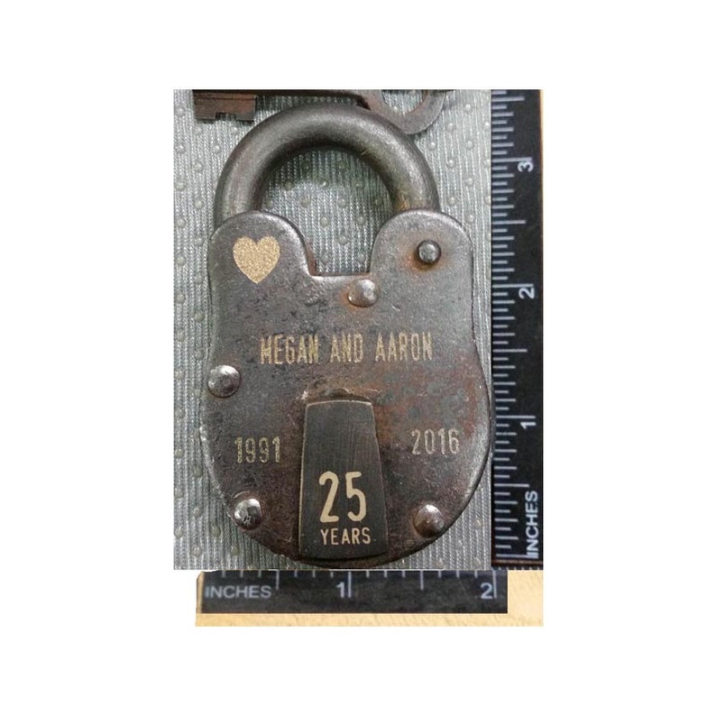 25th Anniversary, Antique Vintage Padlock, Engraved, Personalized, Love Lock, Wedding, Proposal, Gift image 2