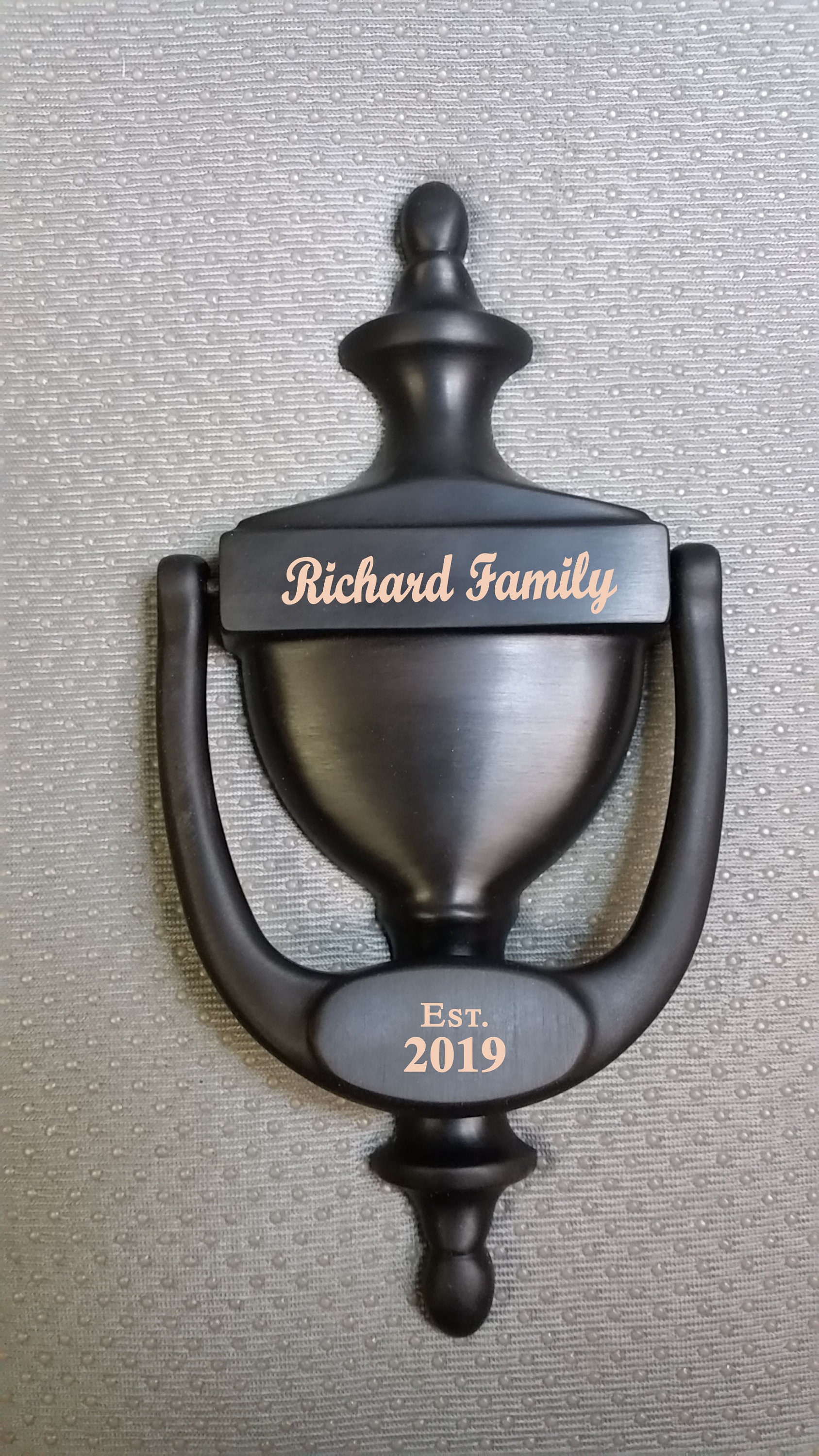 PERSONALIZED DOOR KNOCKER, Engraved, Oil Rubbed Bronze Finish