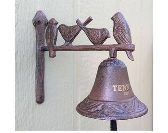 Dinner Bell, Door Bell, Yard Bell, Bird Theme, Engraved, Personalized