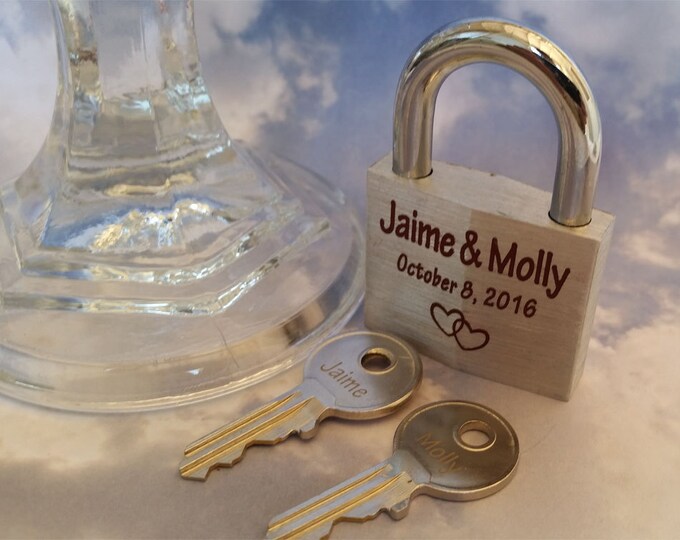 LOVE LOCK - Personalized Engraved Padlock, 2 Engraved Keys, Wedding, Proposal, Anniversary