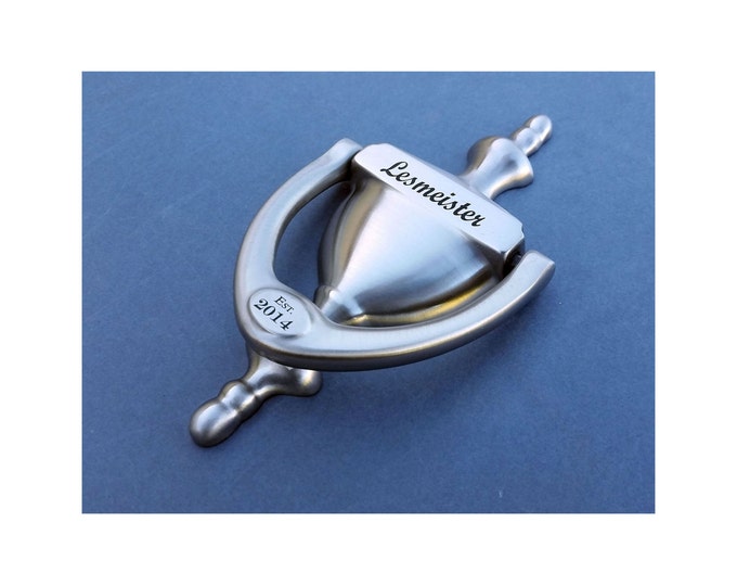DOOR KNOCKER - Personalized,  Engraved -  Satin Nickel Brass Finish, Gift Boxed,  Realtor, Builder