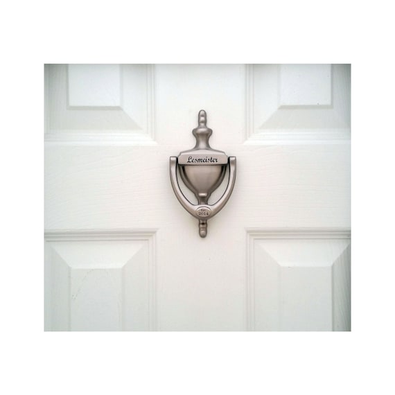 Personalized Door Knocker Engraved Satin Nickel Brass Finish Gift Boxed Realtor Builder