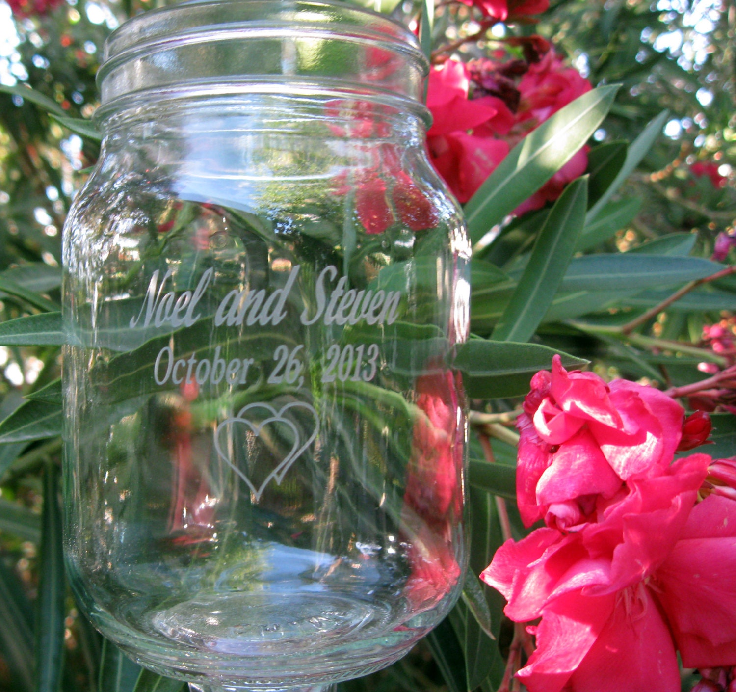 His and hers mason jar wine glasses for toasts at wedding