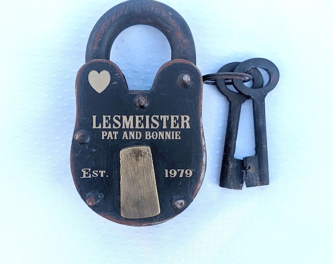 Antique Vintage ENGRAVED PADLOCK, Family Heirloom, Personalized, Anniversary, Gift