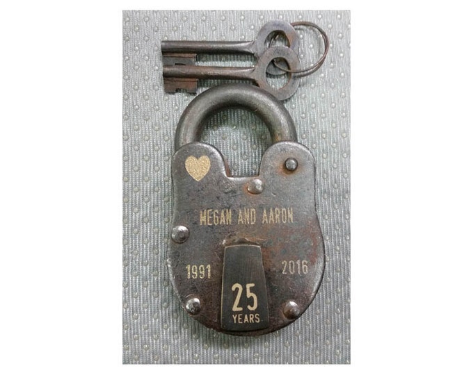 25th Anniversary, Antique Vintage  Padlock, Engraved, Personalized, Love Lock, Wedding, Proposal, Gift