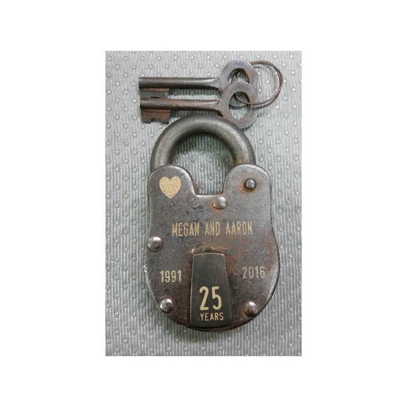 25th Anniversary, Antique Vintage Padlock, Engraved, Personalized, Love Lock, Wedding, Proposal, Gift image 1
