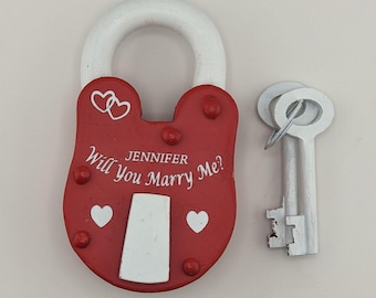 Will You Marry Me? ENGRAVED ANTIQUE  PADLOCK "Love Lock" Personalized, Wedding Proposal, Gift