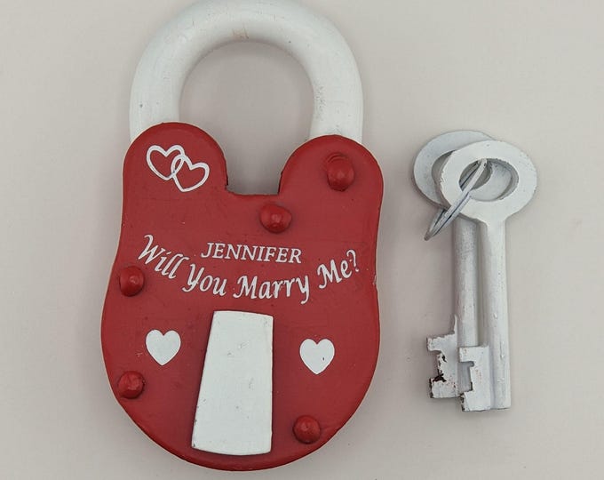 Will You Marry Me? ENGRAVED ANTIQUE  PADLOCK "Love Lock" Personalized, Wedding Proposal, Gift