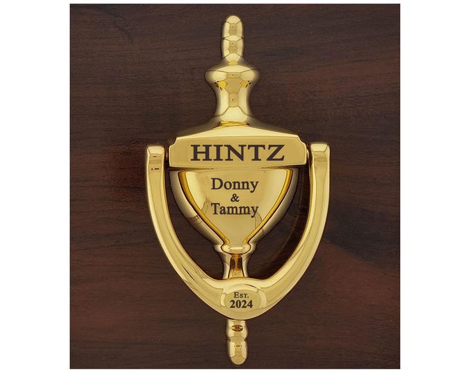 PERSONALIZED  DOOR KNOCKER, Engraved, Bright Brass Finish, Personalized, Gift Boxed,