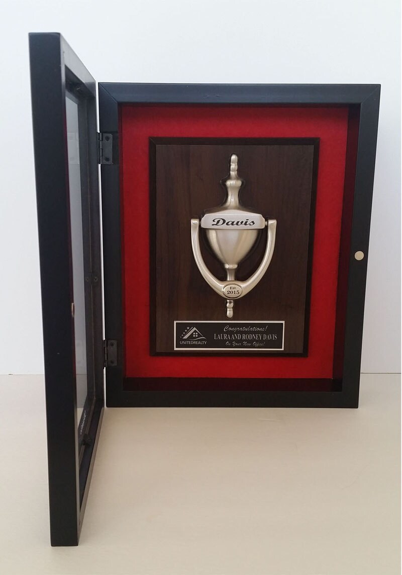 Engraved Door Knocker Shadow Box With Plaque Logo
