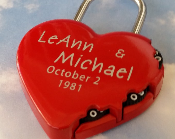 Heart Shaped Combination Padlock, LOVE LOCK,  ENGRAVED Padlock, Personalized, Wedding