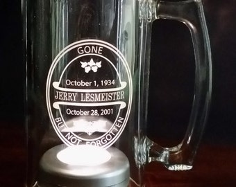 MEMORIAL BEER MUG - Personalized, Engraved, Clear Glass, Wedding, Reunion, Bar