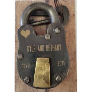 ENGRAVED  on FRONT and BACK- Antique Vintage Engraved Padlock &quot;Love Lock&quot; Personalized