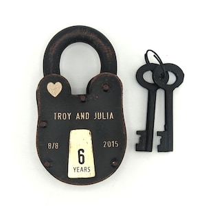6 Year Wedding Anniversary, Iron, ENGRAVED PADLOCK &quot;Love Lock&quot; Personalized, Wedding, Anniversary, Proposal, Gift, 6th Anniversary