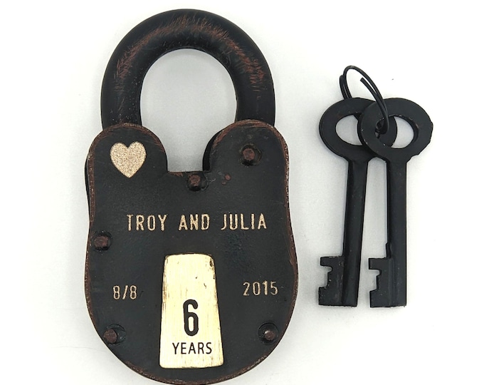 6 Year Wedding Anniversary, Iron, ENGRAVED PADLOCK "Love Lock" Personalized, Wedding, Anniversary, Proposal, Gift, 6th Anniversary