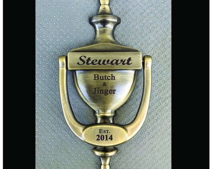 PERSONALIZED  DOOR KNOCKER, Engraved, Antique Brass Finish, Personalized, Gift Boxed,