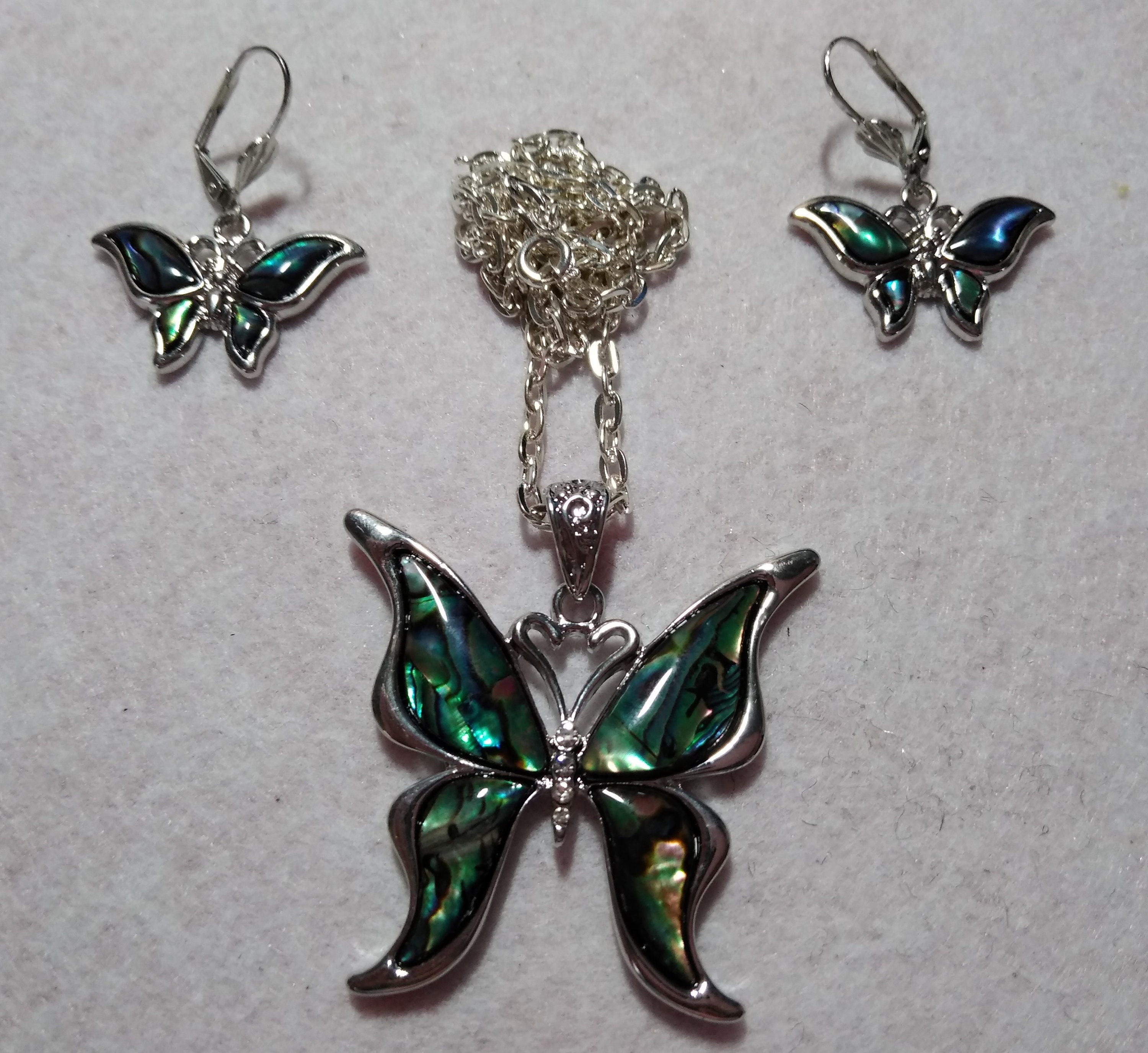 Abalone Butterfly Pendant Necklace Set Etsy